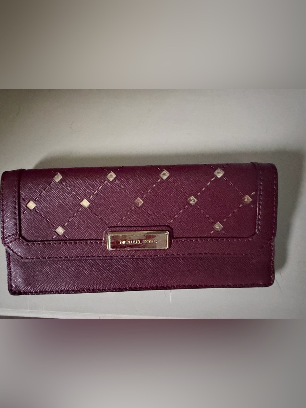 Michael Kors Quilted Studded Wallet - Plum with Gold Accents